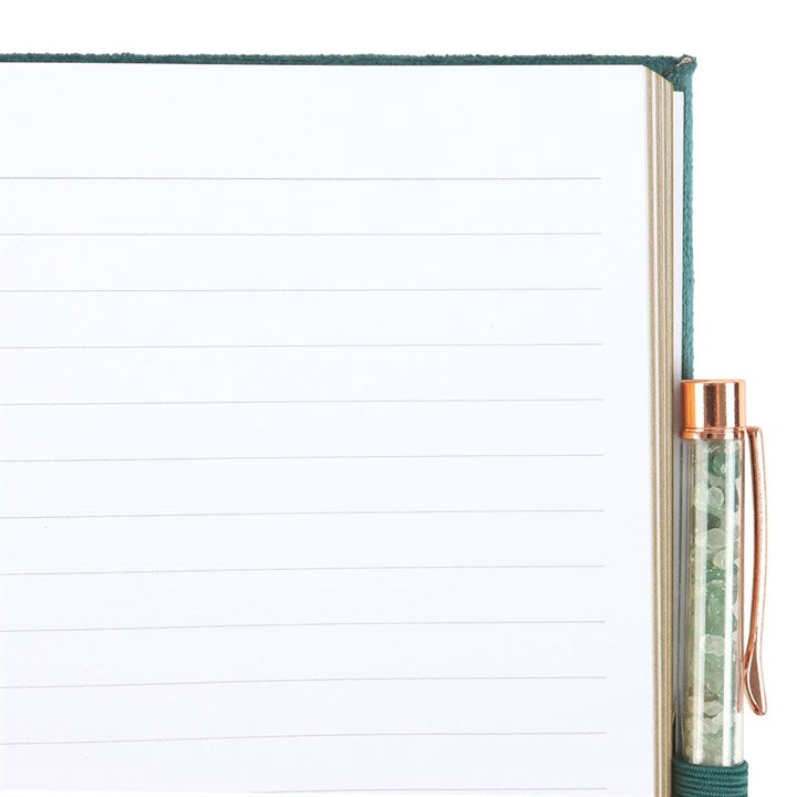 Book of Abundance Journal with Green Aventurine Crystal Pen