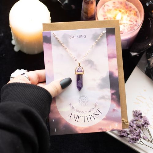 Amethyst Crystal Necklace Greeting Card